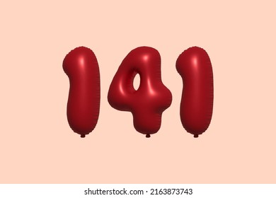 141 globo 3d número hecho de renderización 3d de globo metálico realista. Globos 3D de helio rojo para la venta decoración Fiesta Cumpleaños, Celebración de Aniversario, Fiesta de la Boda. Ilustración del vector