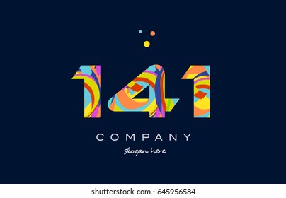 141 number digit numeral logo colored colorful rainbow acrylic modern creative vector icon design template