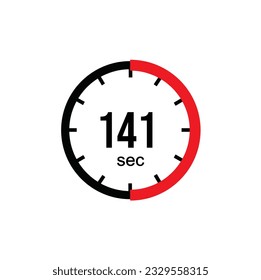 141 seconds timer clock. 141 sec stopwatch icon countdown time digital stop chronometer.