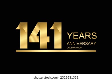 141 year anniversary vector banner template. gold icon isolated on black background.