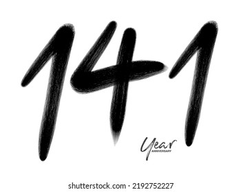 141 Years Anniversary Celebration Vector Template, 141 number logo design, 141th birthday, Black Lettering Numbers brush drawing hand drawn sketch, number logo design vector illustration