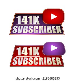 141K subscriber banner template Vector illustration and nice  red, violet,gold, black color