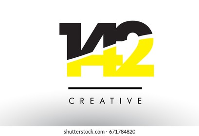 142 Black and Yellow Number Logo Design cut in half.