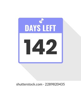 142 Days Left Countdown sales icon. 142 days left to go Promotional banner