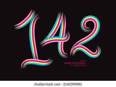 142 number design vector, graphic t shirt, 142 years anniversary celebration logotype colorful line, 142th birthday logo, Banner template, logo number elements for invitation card, poster, t-shirt.