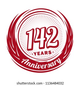 142 years anniversary. Anniversary logo design. 142 years logo