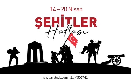 14-20 nisan şehitler haftası
Martyrs week. Various silhouettes and Turkish flag. 14-20 April