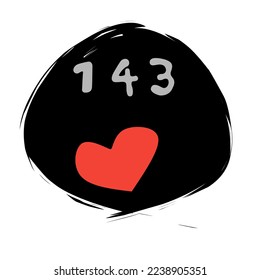 143 I love you, Sticker for social media content. Vector hand drawn illustration design. Bubble pop art comic style poster, t shirt, post card, video blog cover, sticker and emoji for social media. 