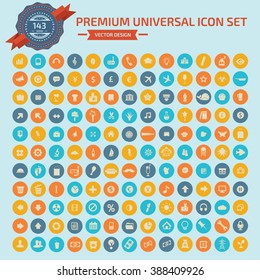 143 Premium Universal icon set design,clean vector