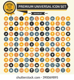 143 Premium Universal icon set design,clean vector