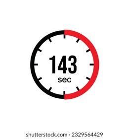 143 seconds timer clock. 143 sec stopwatch icon countdown time digital stop chronometer.