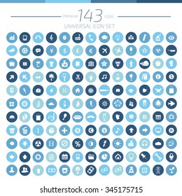 143 Universal Website icon set,blue vector