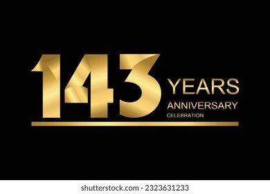 143 year anniversary vector banner template. gold icon isolated on black background.