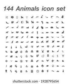 144 Animals icon set vector