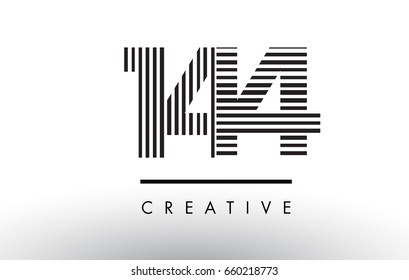 144 Black and White Number Logo Design with Vertical and Horizontal Lines.