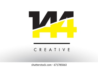 144 Black and Yellow Number Logo Design cut in half.