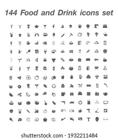 144 Food and Drink icon set Vector