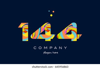 144 number digit numeral logo colored colorful rainbow acrylic modern creative vector icon design template