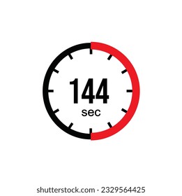 144 seconds timer clock. 144 sec stopwatch icon countdown time digital stop chronometer.