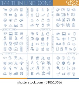 144 thin line icon set