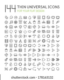 144 thin universal web icon set for your flat design isolated on white