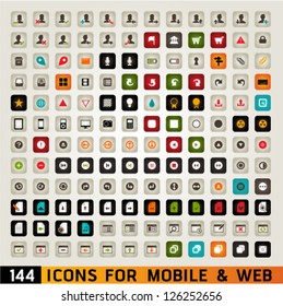 144 Universal  Icons For Web and Mobile. Graphic Design Editable For Your Design.