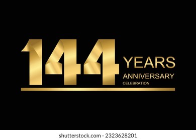 Plantilla de banner vectorial de 144 años. icono dorado aislado en fondo negro.