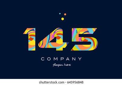 145 number digit numeral logo. colored colorful rainbow acrylic modern creative vector icon design template.