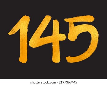 145 Number logo vector illustration, 145 Years Anniversary Celebration Vector Template,  145th birthday, Gold Lettering Numbers brush drawing hand drawn sketch, number logo design for print, t shirt