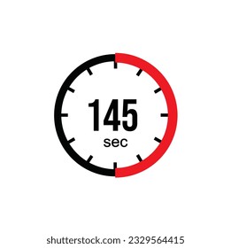 145 seconds timer clock. 145 sec stopwatch icon countdown time digital stop chronometer.