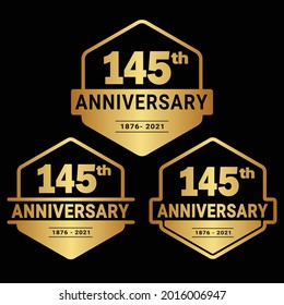 145 years anniversary celebration logotype. 145th anniversary logo collection. Set of anniversary design template. Vector and illustration.