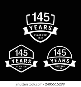 145 years anniversary celebration logotype. 145th anniversary logo collection. Set of anniversary design template. Vector illustration.