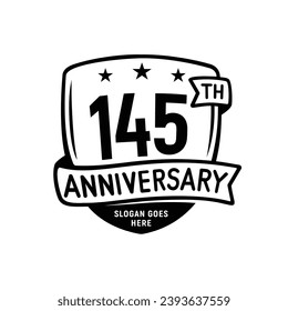 145 years anniversary celebration shield design template. 145th anniversary logo. Vector and illustration.