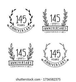 145 years anniversary logo collection. 145th years anniversary celebration hand drawn logotype. Vector and illustration.