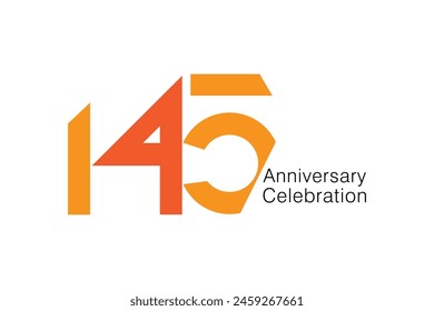 145, 145 Years Anniversary Logo, Orange Colour, Vector Template Design element for invitation, Anniversary, greeting card illustration.