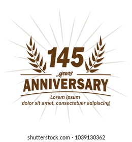 145 years anniversary logo. Vector and illustration.