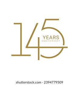 145th, 145 Years Anniversary Logo, number, Golden Color, Vector Template Design element for birthday, invitation, wedding, jubilee and greeting card illustration.