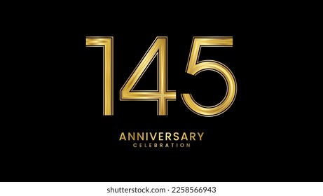 145th Anniversary celebration. Anniversary logo design with golden color for anniversary celebration event. Logo Vector Template Illustration