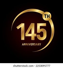 145th anniversary. Anniversary logo design concept with golden ring for anniversary celebration event, invitation card, greeting card, banner, poster, flyer, book cover. Logo Vector Template