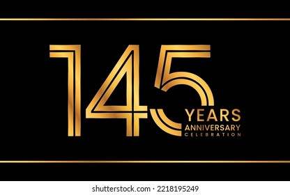 145th Anniversary logotype. Anniversary Celebration template design with gold color for celebration event, invitation, greeting card, flyer, banner, web template, double line logo, vector illustration