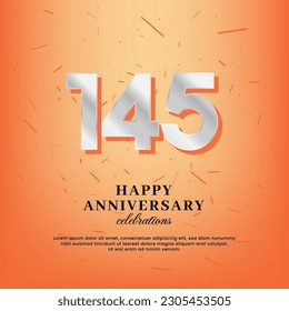 145th anniversary vector template with a white number and confetti spread on an orange background