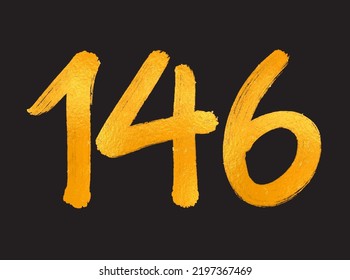 146 Number logo vector illustration, 146 Years Anniversary Celebration Vector Template,  146th birthday, Gold Lettering Numbers brush drawing hand drawn sketch, number logo design for print, t shirt