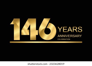 146 year anniversary vector banner template. gold icon isolated on black background.