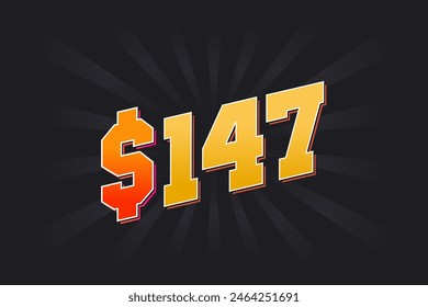 147 Dollar American Money vector text symbol. $147 USD United States Dollar stock vector