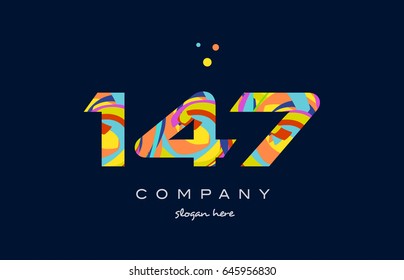 147 number digit numeral logo. colored colorful rainbow acrylic modern creative vector icon design template.