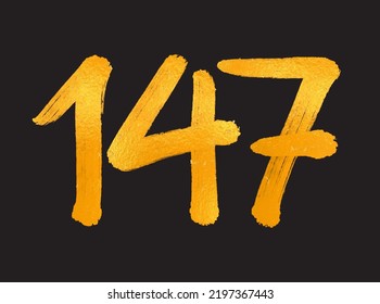 147 Number logo vector illustration, 147 Years Anniversary Celebration Vector Template, 147th birthday, Gold Lettering Numbers brush drawing hand drawn sketch, number logo design for print, t shirt