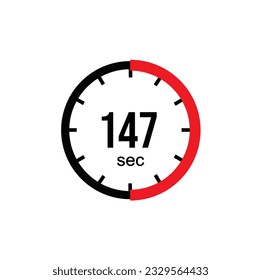 147 seconds timer clock. 147 sec stopwatch icon countdown time digital stop chronometer.