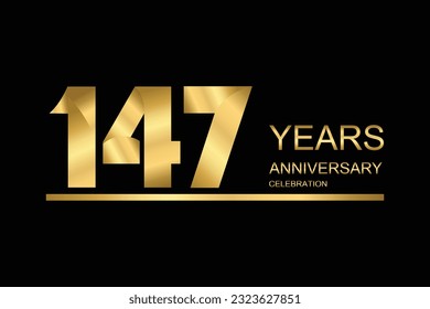 147 year anniversary vector banner template. gold icon isolated on black background.