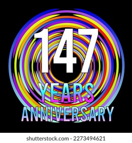 147 years anniversary, for anniversary and anniversary celebration logo, vector design colorful isolated on  black background