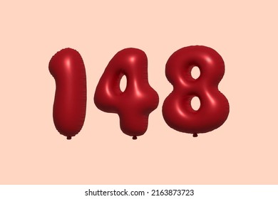 148 3d number balloon made of realistic metallic air balloon 3d rendering. 3D Red helium balloons for sale decoration Party Birthday, Celebrate anniversary, Wedding Holiday. Vector illustration